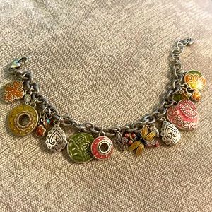 Brighton Dragonfly Themed Charm Bracelet 15 Multicolor Enamel Silver Tone Charms